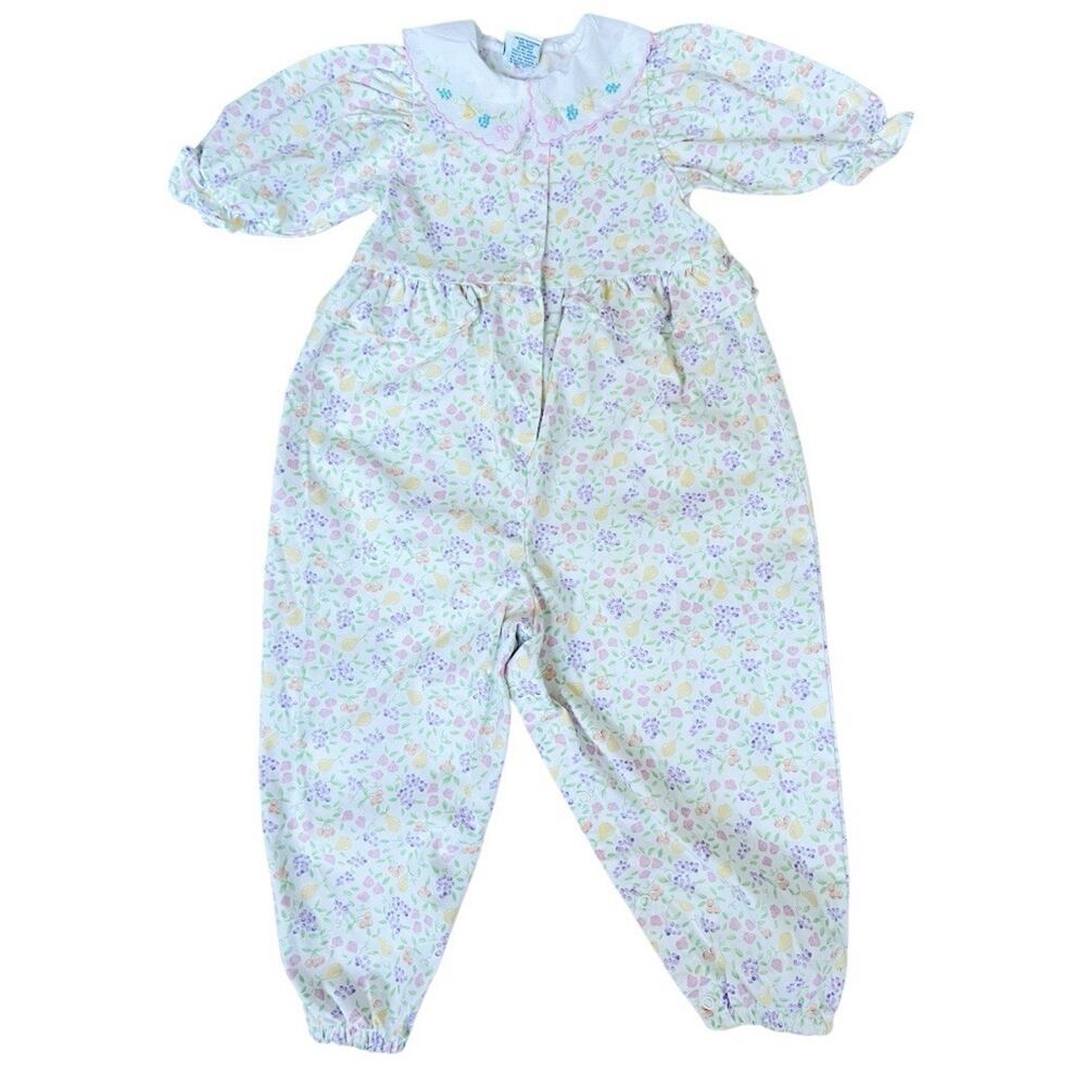 OshKosh VTG Fruit Romper One Piece 4T Puffed Slv Ruffles Collar Snap Buttons